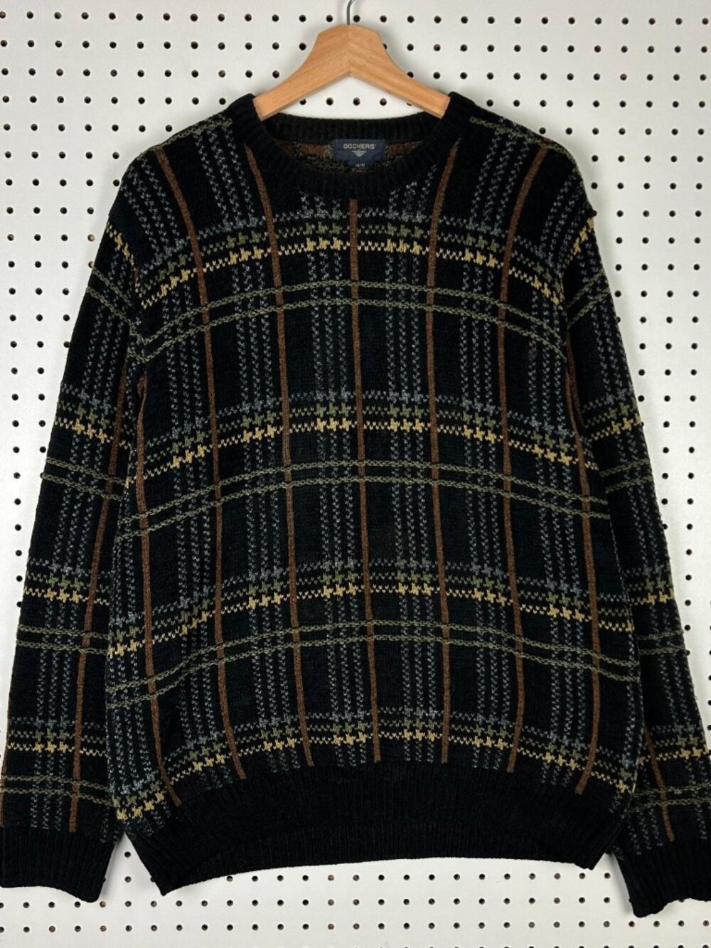 Dockers Black Brown Striped Knit Sweater Medium Grandpa 90s SOFT READ Acrylic